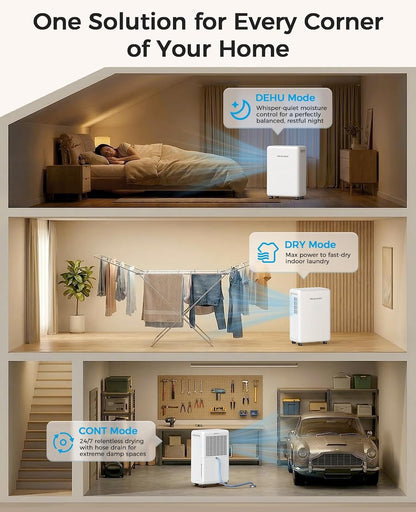 VEAGASO 30 Pints Dehumidifiers for Basements, 2500 Sq.Ft Dehumidifier for Bedroom Bathroom, Portable Dehumidifier with Continuous Drain Hose, Auto Defrost System, Quiet Design