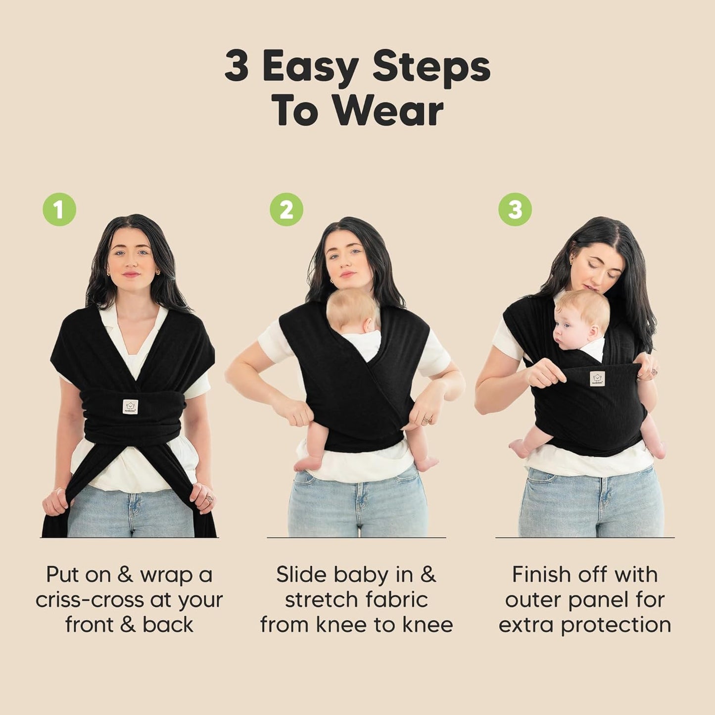 KeaBabies Baby Wrap Carrier - All in 1 Original Baby Carrier Newborn To Toddler Sling, Easy to Wear, Hands Free Bonding, Lightweight, Breathable Infant Wraps (Trendy Black)