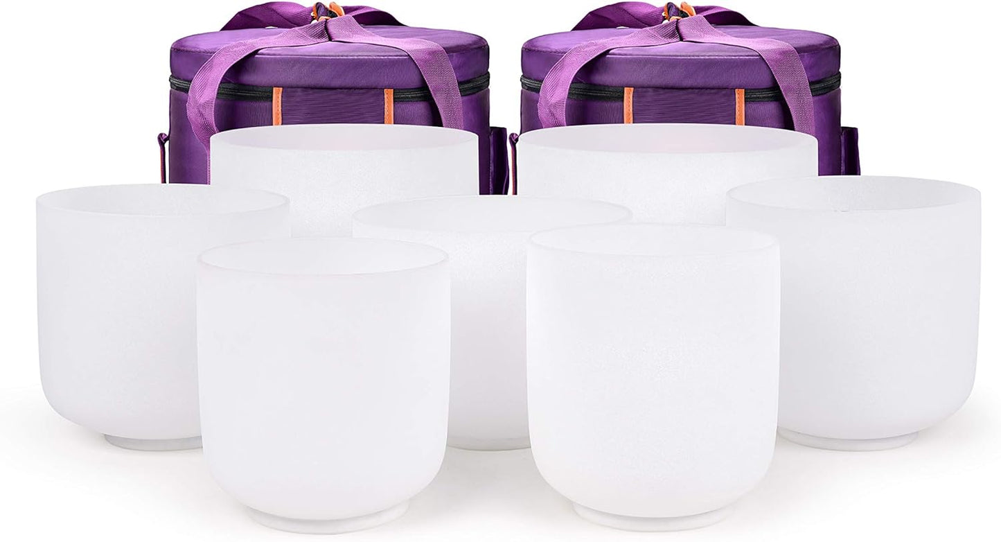 TOPFUND F Note Crystal Singing Bowl Heart Chakra 8 inch with Heavy Duty Carrying Case and Suede Striker