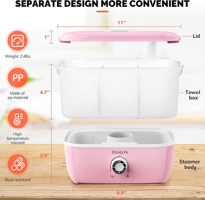 TASALON Hot Towel Steamer for Facials, Hot Towel Warmer Quickly Heats Up in 5 Minutes, Portable Towel Machine Fits 16 Mini Towels, Salon Equipment Towel Warmer for Facials, Spa, Massage, Pink