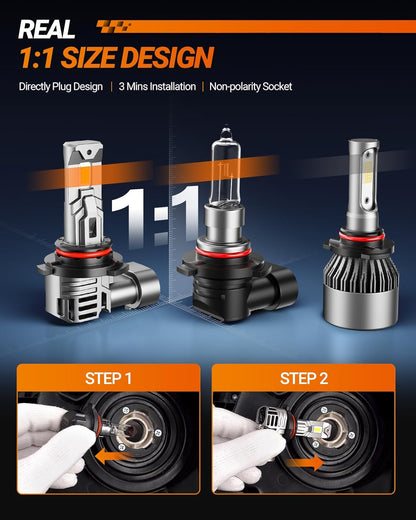 SEALIGHT H7 LED Headlight Bulbs, 800% Super Bright, 6500K Cool White Light Bulbs with Cooling Fan, 1:1 Mini Size H7 led headlight,H7 Halogen Replacement 3 Mins Plug-N-Play, Pack of 2