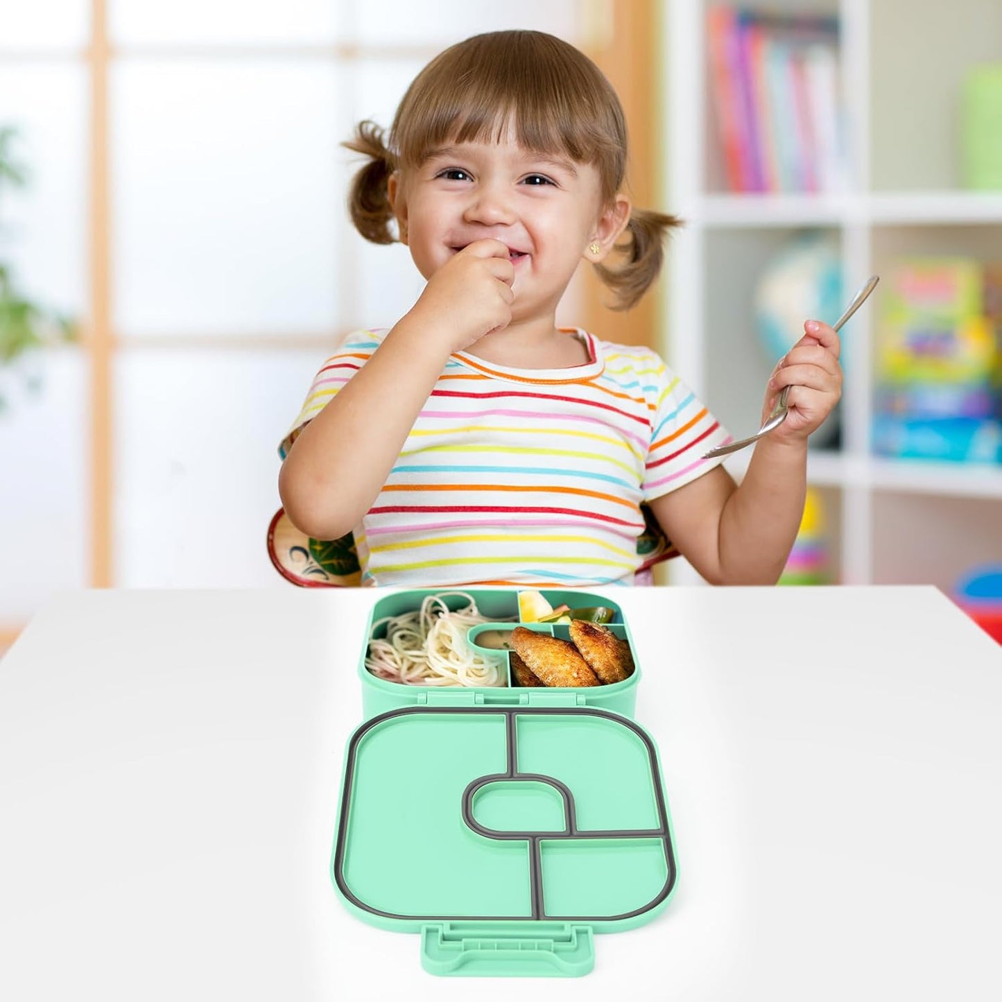 Braoses Bento Box, Lunch Box with 4 Compartments, 800ml Frosted and Leak-Proof Lunch Snack Box for Children Kindergarten(Blue)
