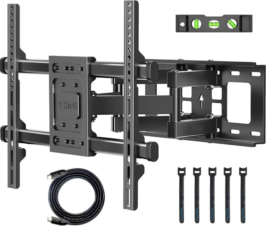 BONTEC Full Motion TV Wall Mount for 37-84 Inch LED LCD OLED Flat Curved TVs, Swivel Tilt Articulating Dual Arm TV Mount Bracket Holds up to 132lbs, Max VESA 600x400mm, Easy Installation