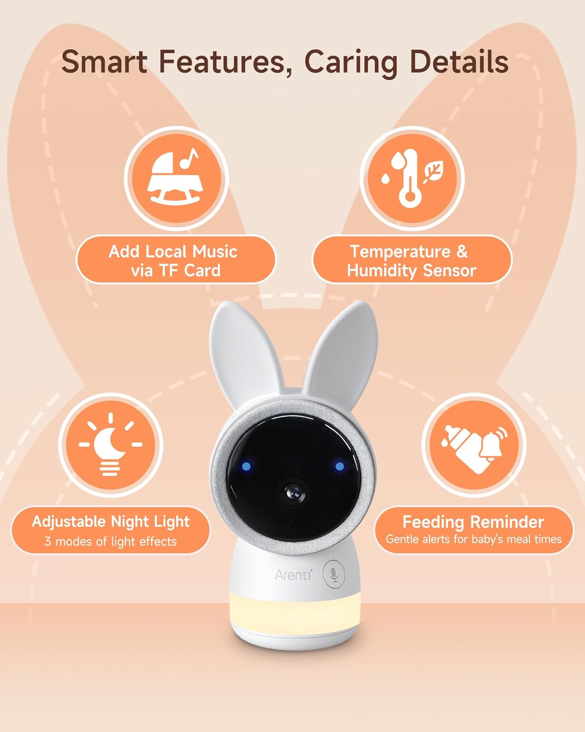 Arenti Baby Monitor 2 Cameras, 2K Smart Baby Camera 2PC with 5-Inch Upgraded Wireless Display 1PC, Super Night Vision, Lullabies, Cry & Motion Detection, Temp & Humidity Sensor, Two Way Audio, ‎Wifi 6