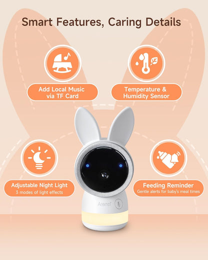 Arenti Baby Monitor 2 Cameras, 2K Smart Baby Camera 2PC with 5-Inch Upgraded Wireless Display 1PC, Super Night Vision, Lullabies, Cry & Motion Detection, Temp & Humidity Sensor, Two Way Audio, ‎Wifi 6