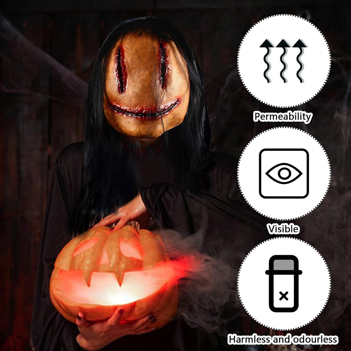Ghost Face Mask Latex Scary Halloween Mask for Masque Halloween Cosplay, Ghostface Full Head for Adults Man & Woman Cosplay