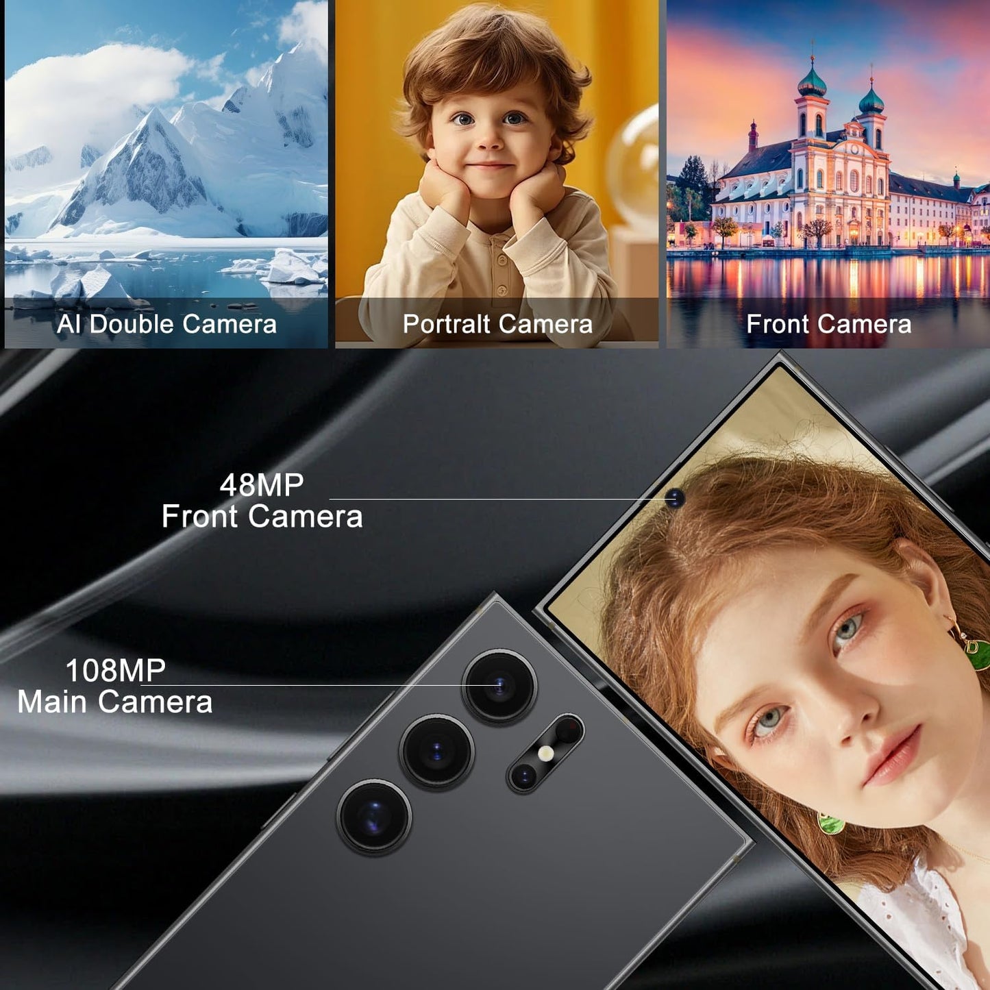 Unlocked Cell Phones Smartphone Unlocked Phones 8+256GB 6.8" HD Screen Dual SIM 108MP+48MP Camera and Built-in Pen (Violet)