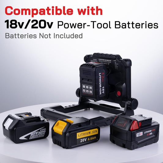 4000LM 25W Cordless LED Work Light Fits Milwaukee M18 Battery Fits DEWALT 20V, Makita 18V Battery Operated Flood Worklight, Foldable Magnetic Base, Battery Not Included