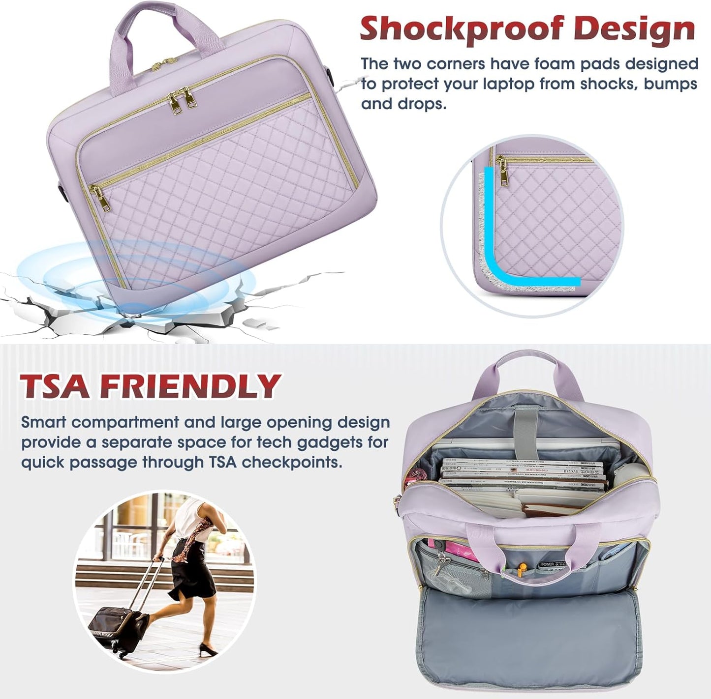 Laptop Bag 17 Inch Laptop Briefcase for Women Waterproof Computer Messenger Bag Professional Laptop Case for Business Work - PuriLite