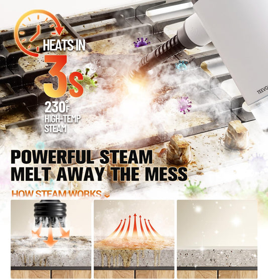 Handheld Steam Cleaner for Home, 3s Instant Heat Pressurized Steamer