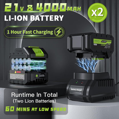 GREENER 21V Leaf Blower Cordless - 460CFM/145MPH Turbo Mode Electric Leaf Blower with 2 X 4.0Ah Battery and Fast Charger Included, Blowing Leaves and Dust, Patio Cleaning