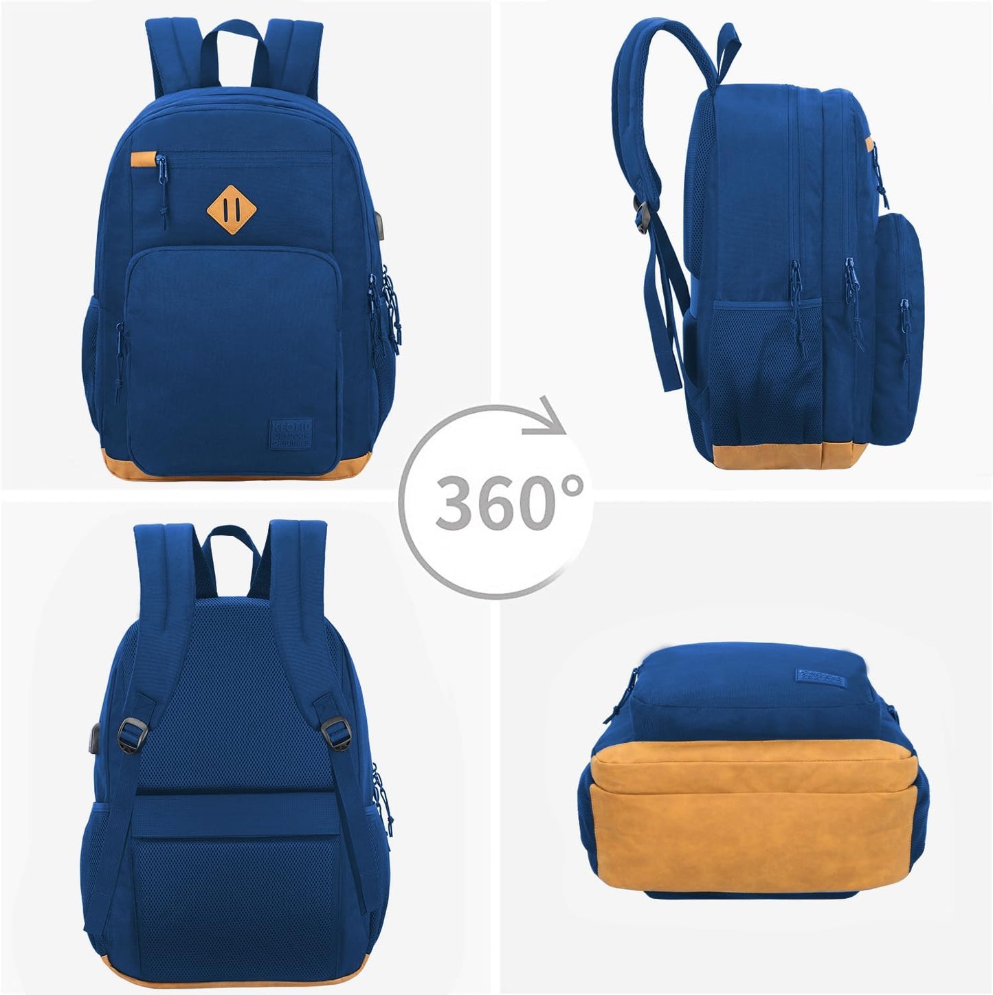 KEOFID classic carry-on travel backpack for men and women, Anti theft laptop backpack with USB charging port, large backpack for college(dark black）