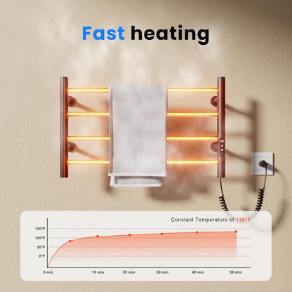 POPFLY Heated Towel Rack, Wall Mounted Electric Hot Towel Warmer, 4-Bar 304 Stainless Steel Small Heated Towel Warmer Rack for Bathroom with Timer and Temperature Control, Brushed