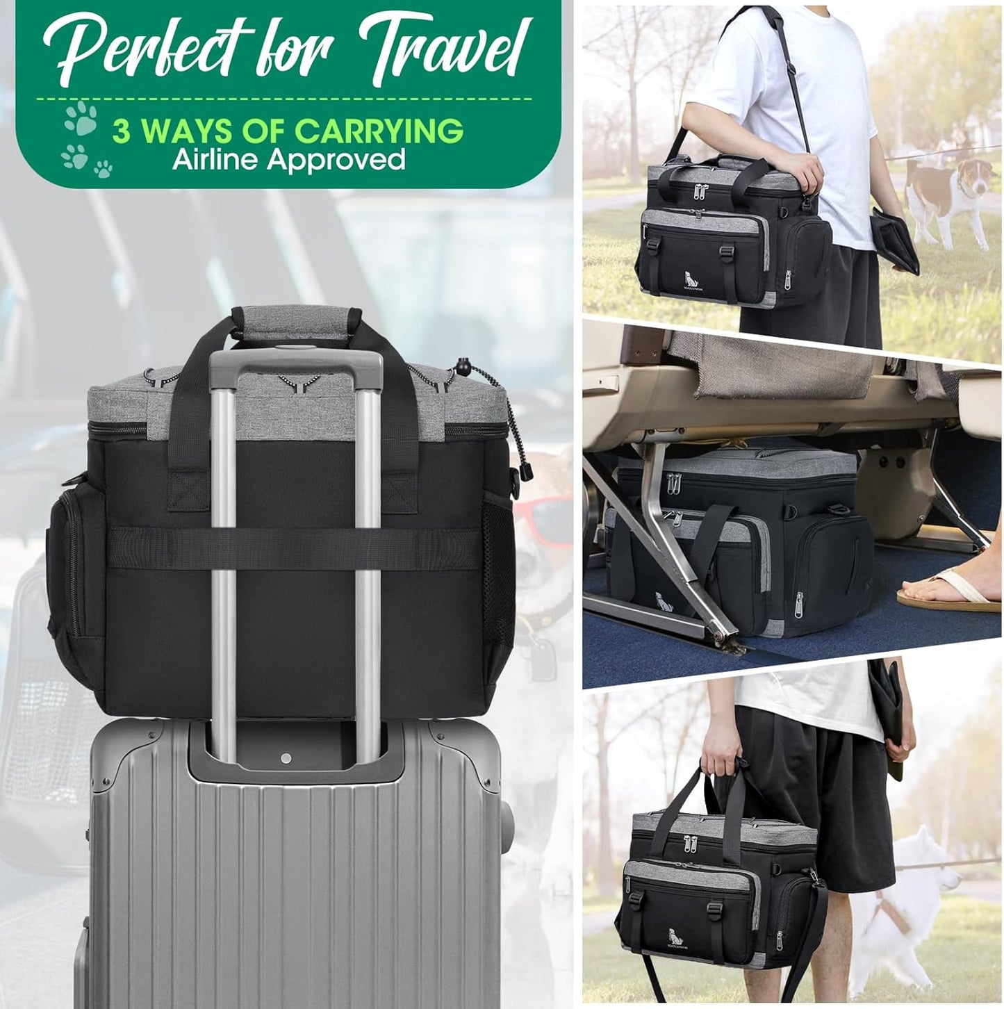 IGOLUMON Dog Travel Bag Weekend Pet Travel Bag Set for Supplies Large Dog Camping Kit Airline Approved Tote Organizer with Multi Pockets, 2 Large Food Containers, 2 Dog Bowls, 1 Feeding Mat