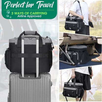 IGOLUMON Dog Travel Bag Weekend Pet Travel Bag Set for Supplies Large Dog Camping Kit Airline Approved Tote Organizer with Multi Pockets, 2 Large Food Containers, 2 Dog Bowls, 1 Feeding Mat