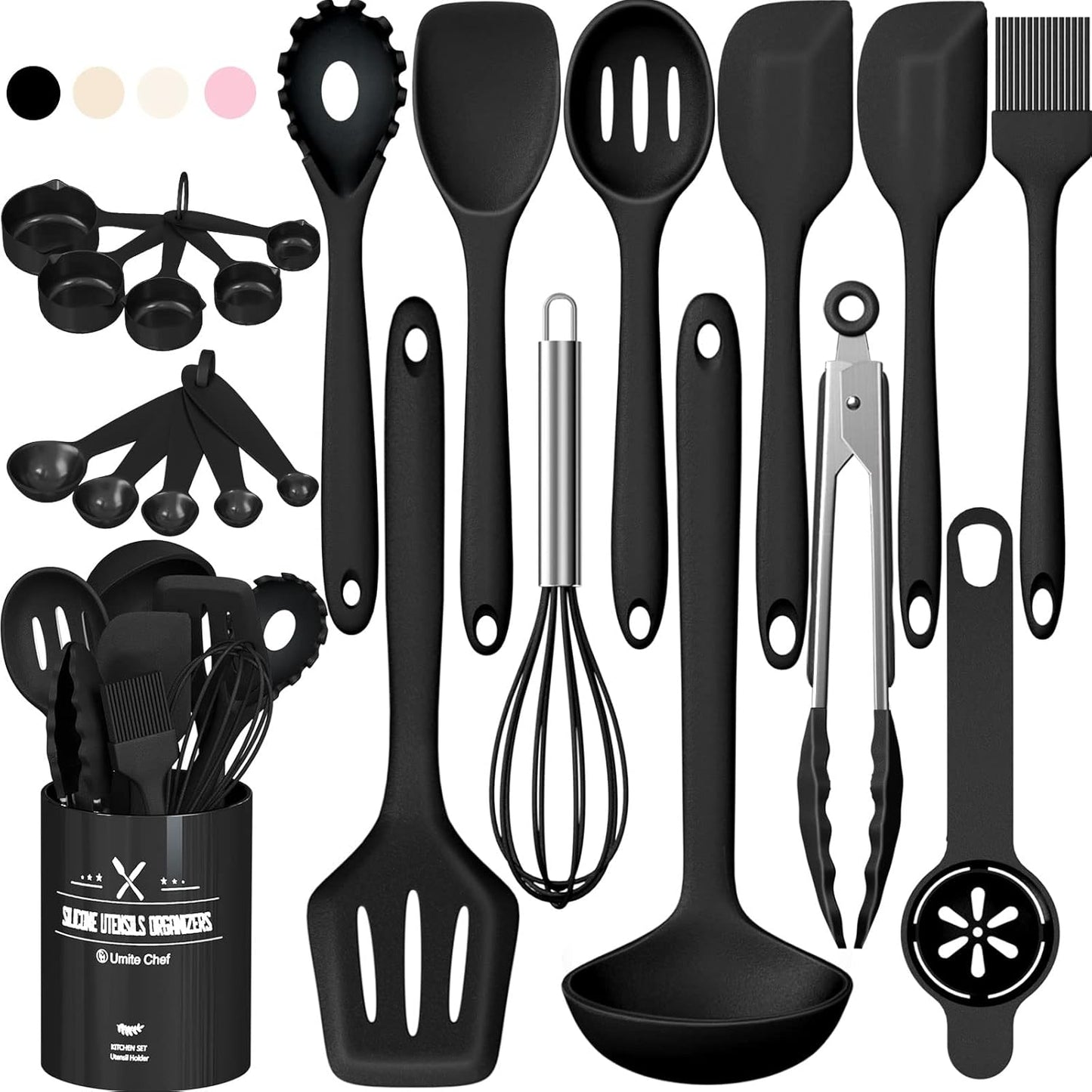 Silicone Kitchen Cooking Utensils Set, Umite Chef 22Pcs Heat Resistant Kitchen Utensils, Spatula, Spoon, Whisk, Dishwasher Safe Kitchen Utensil Gadgets Tools Set for Nonstick Cookware(Khaki)