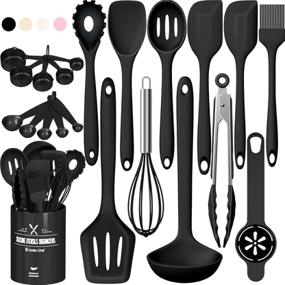 Silicone Kitchen Cooking Utensils Set, Umite Chef 22Pcs Heat Resistant Kitchen Utensils, Spatula, Spoon, Whisk, Dishwasher Safe Kitchen Utensil Gadgets Tools Set for Nonstick Cookware(Khaki)