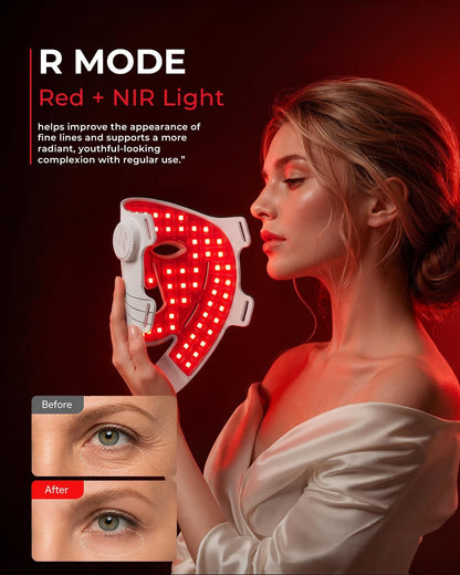 𝟐𝟎𝟐𝟔 Cordless 4D Red Led Mask Spectrum Mask Red Light for Face and Neck Set, 850nm and Red Light 630nm, 460nm 530nm 4 Gears Energy Adjustment, White