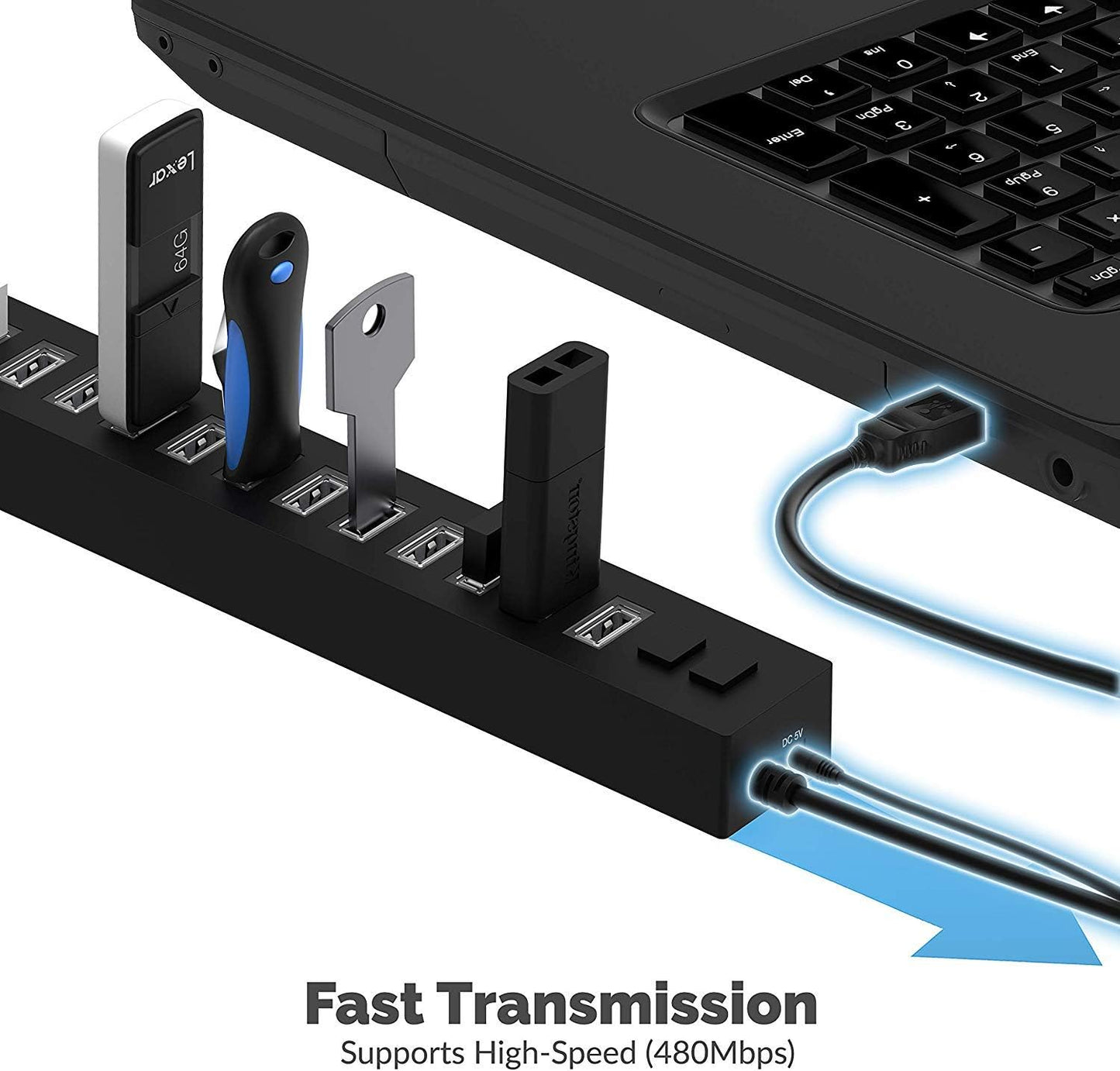SABRENT USB hub, USB Adapter 2.0, 4 Port USB Extension with ON/Off switches, Multiple USB Splitter for SSD, PS4 PS5, PlayStation 5, Laptop, PC, Printer, MacBook, USB Stick, Notebook (HB-UMLS)