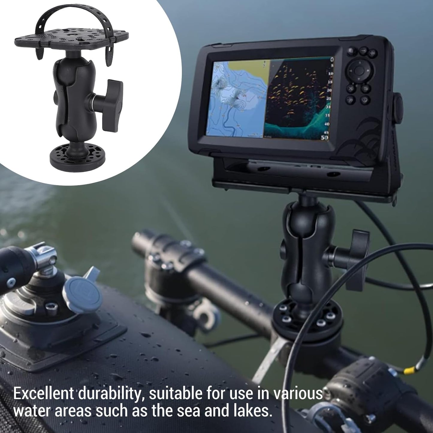 Keenso Fish Finder Mount, Universal 360 Degree Rotating Ball Bracket with ABS Material for Marine Boat Kayak Pontoon Canoe