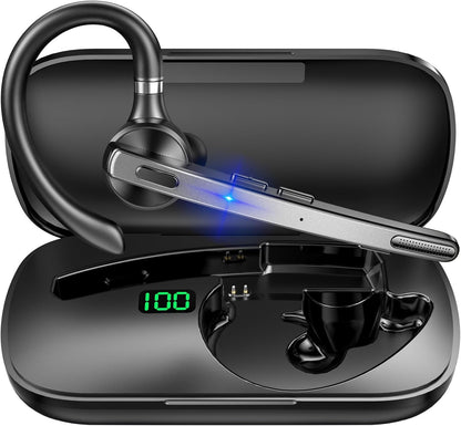 Bluetooth Headset V5.1, Wireless Headset with 500mAh Charging Case ENC Noise Cancelling Microphone, Bluetooth Earpiece 72H Talk Hands-Free Headphones for Cell Phone Office Business Driving (M51)