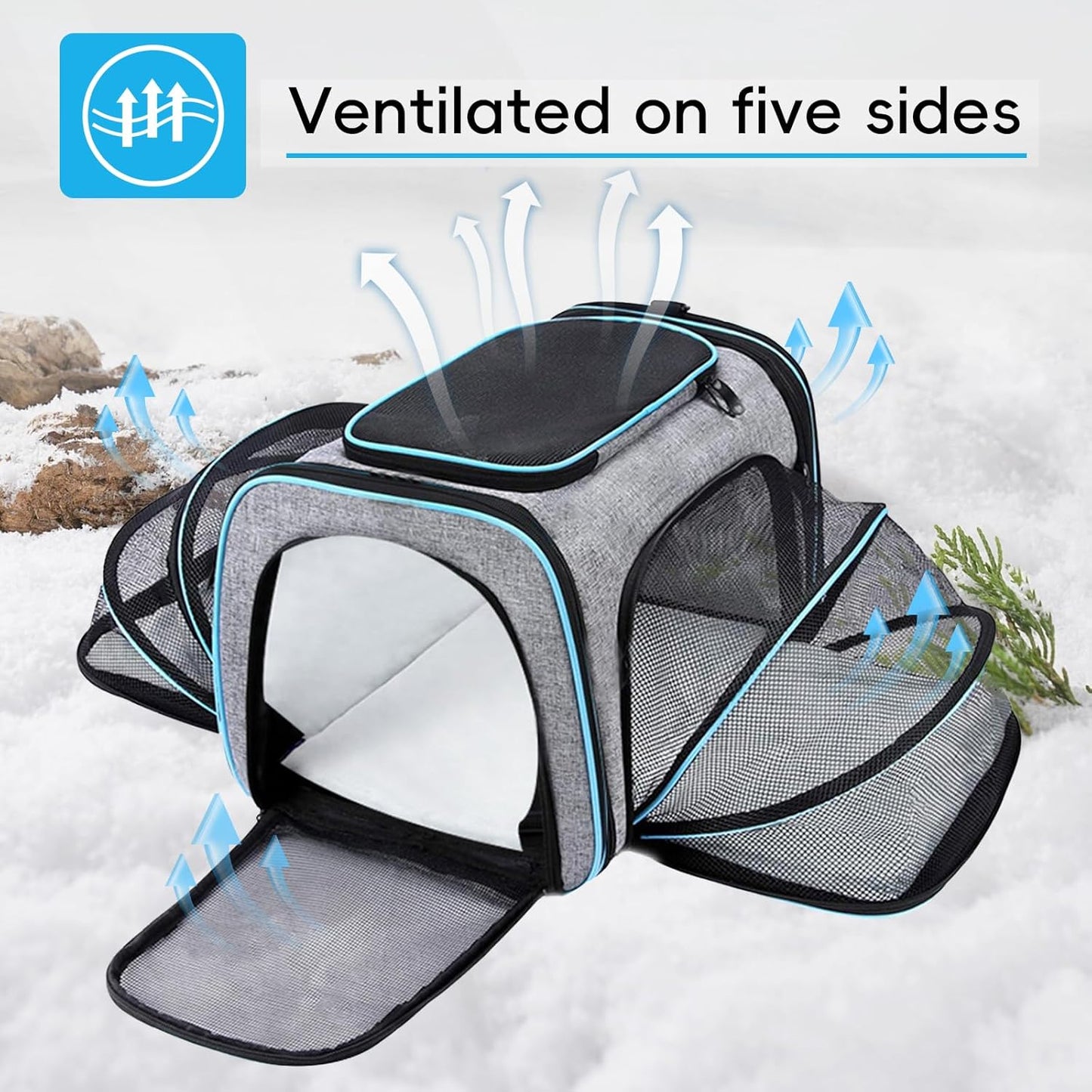 Expandable Cat Carrier,Pet Carrier Airline Approved 5-Side Ventilation Soft Cat Carrier Bag with Removable Fleece Pad and Shoulder Straps Fit Pets (40L x 25W x 25H cm)