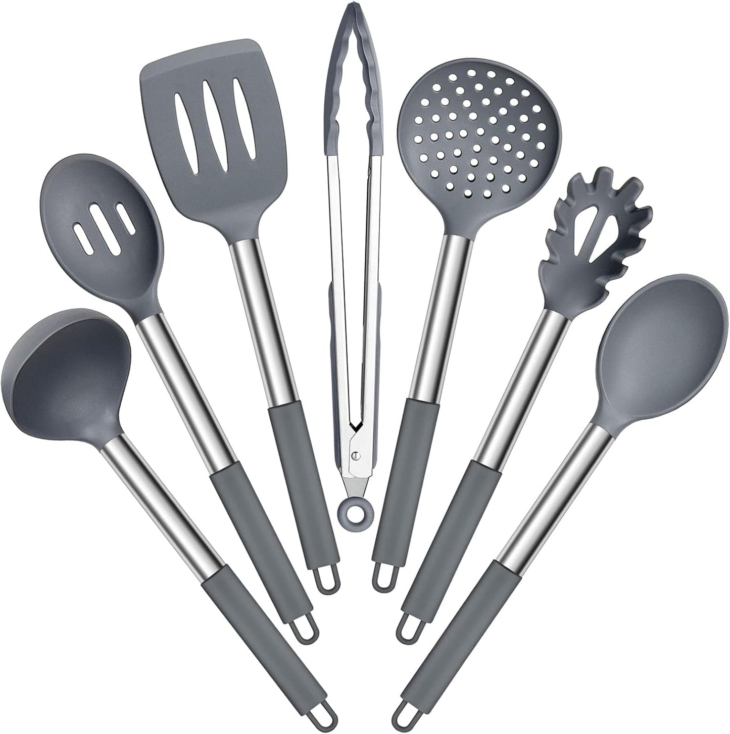 Silicone Cooking Utensils Set | Heat Resistant Kitchen Tools | Non Stick Cookware Utensils | Stainless Steel Handle Utensils | 7 Piece Cooking Set - PuriLite