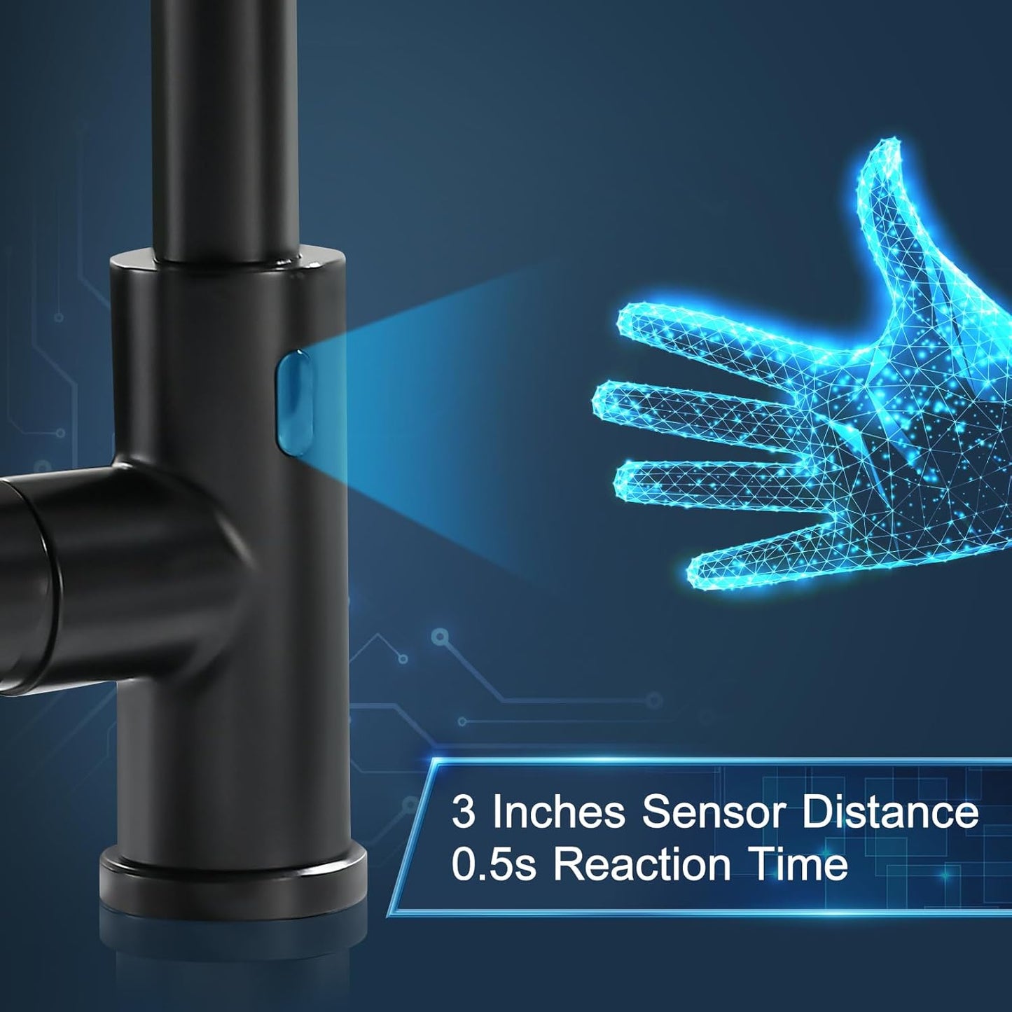 GIMILI Touchless Spring Kitchen Faucet with Pull Down Sprayer, Single Handle Motion Sensor Activated Hands-Free Kitchen Sink Faucet, Single Hole Smart Kitchen Faucet, Solid Brass, Matte Black