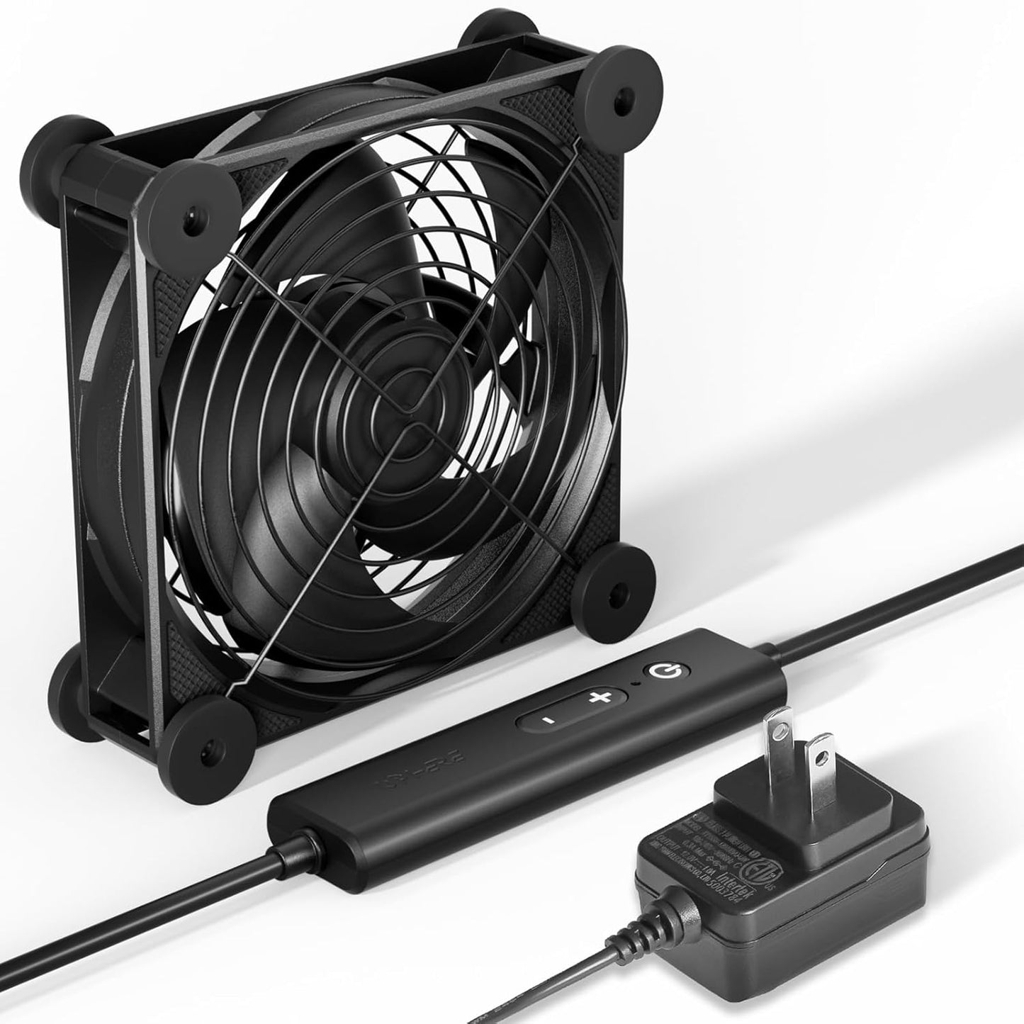 upHere Big Airflow 2 x 120mm x 25mm Computer Fan with AC Plug Cabinet Fan 100V 240V AC Power Supply,DC 12V 5 Speed Controller, for Router Mining Machine Chassis Server Workstation Cooling
