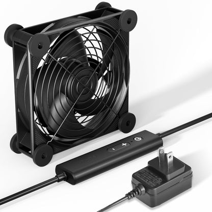 upHere Big Airflow 2 x 120mm x 25mm Computer Fan with AC Plug Cabinet Fan 100V 240V AC Power Supply,DC 12V 5 Speed Controller, for Router Mining Machine Chassis Server Workstation Cooling