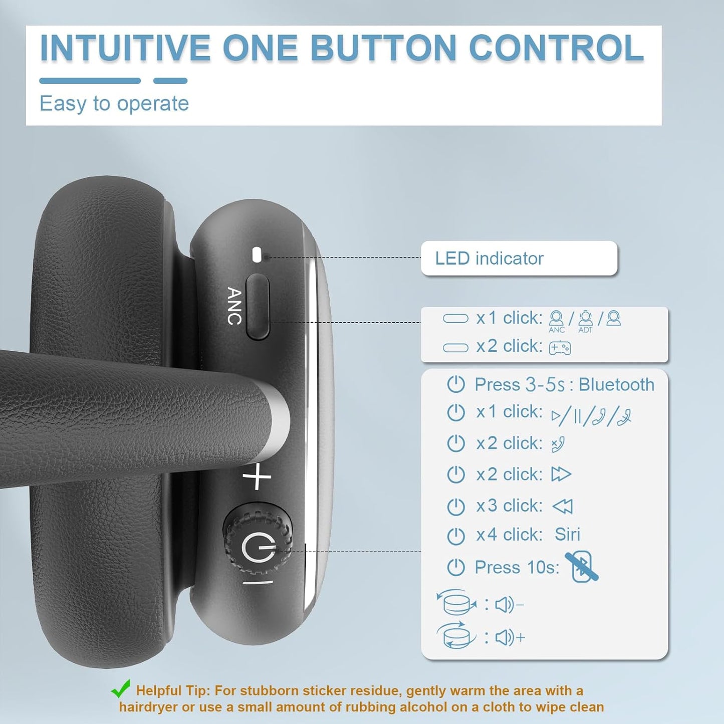 T-fun NC95 Hybrid Active Noise Cancelling Headphones with Knob Control, 65H Playtime Over Ear Headphones Wireless Bluetooth 5.3, App Control, Hi-Res Audio, Comfort Fit, Clear Calls for Travel/Workout