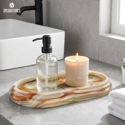 Marble Vanity Tray | Decorative Oval Tray | Bathroom Organizer Tray | Jewelry and Perfume Tray | Home Decor Catchall Tray - PuriLite