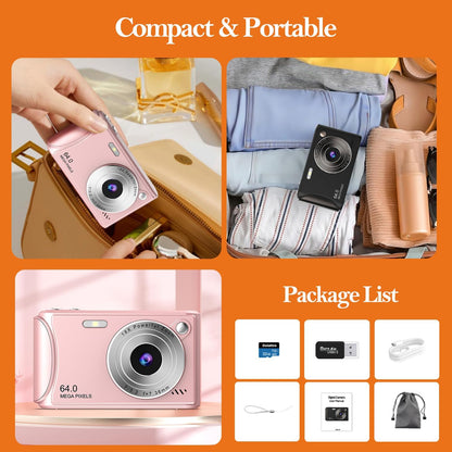 4K Digital Camera for Photography, 64MP Autofocus Vlogging Camera for YouTube, Anti-Shake, LED Screen, 18X Zoom, Point and Shoot Digital Camera for Teens Adult Beginner, 32GB High-Speed SD Card