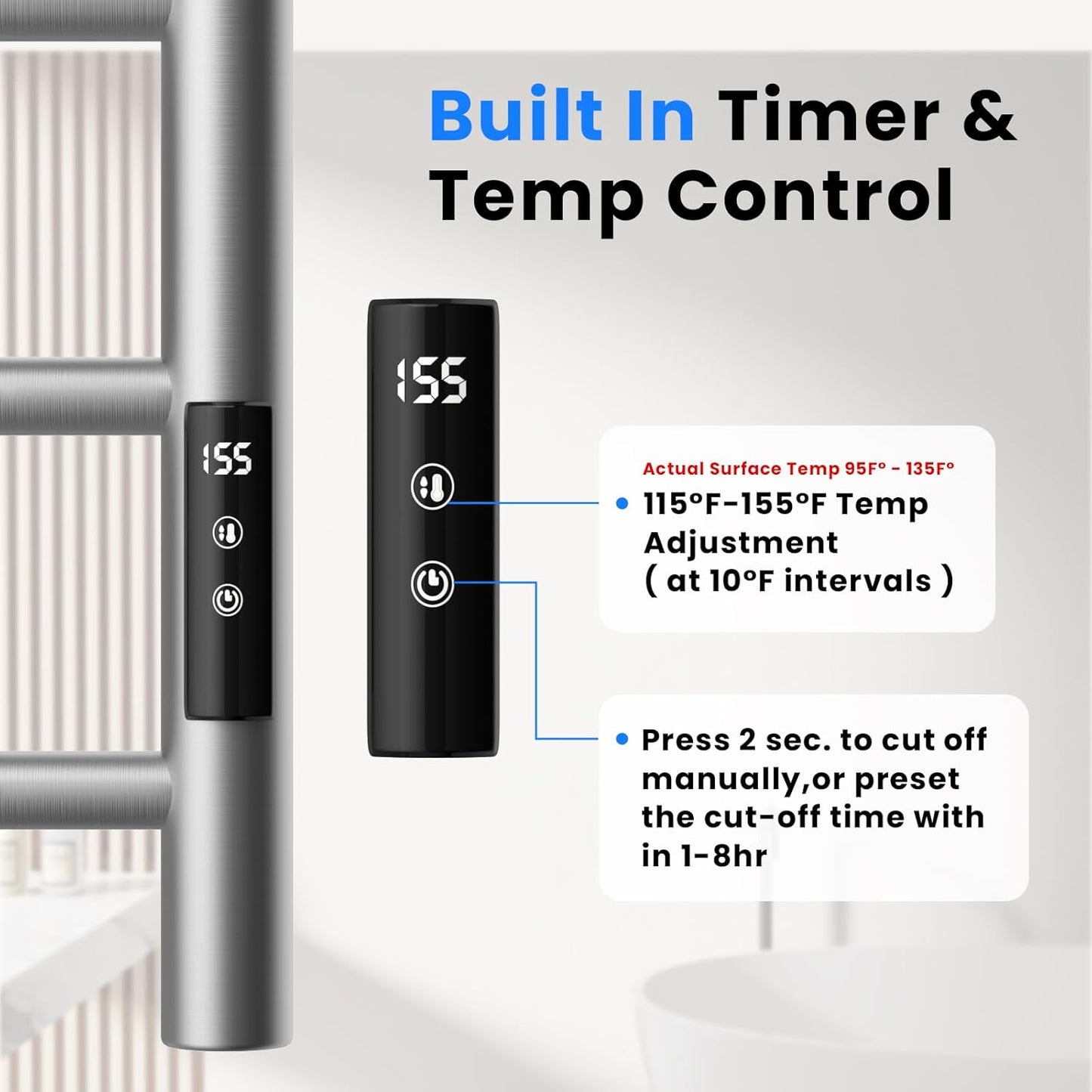 POPFLY Heated Towel Rack, Wall Mounted Electric Hot Towel Warmer, 4-Bar 304 Stainless Steel Small Heated Towel Warmer Rack for Bathroom with Timer and Temperature Control, Brushed