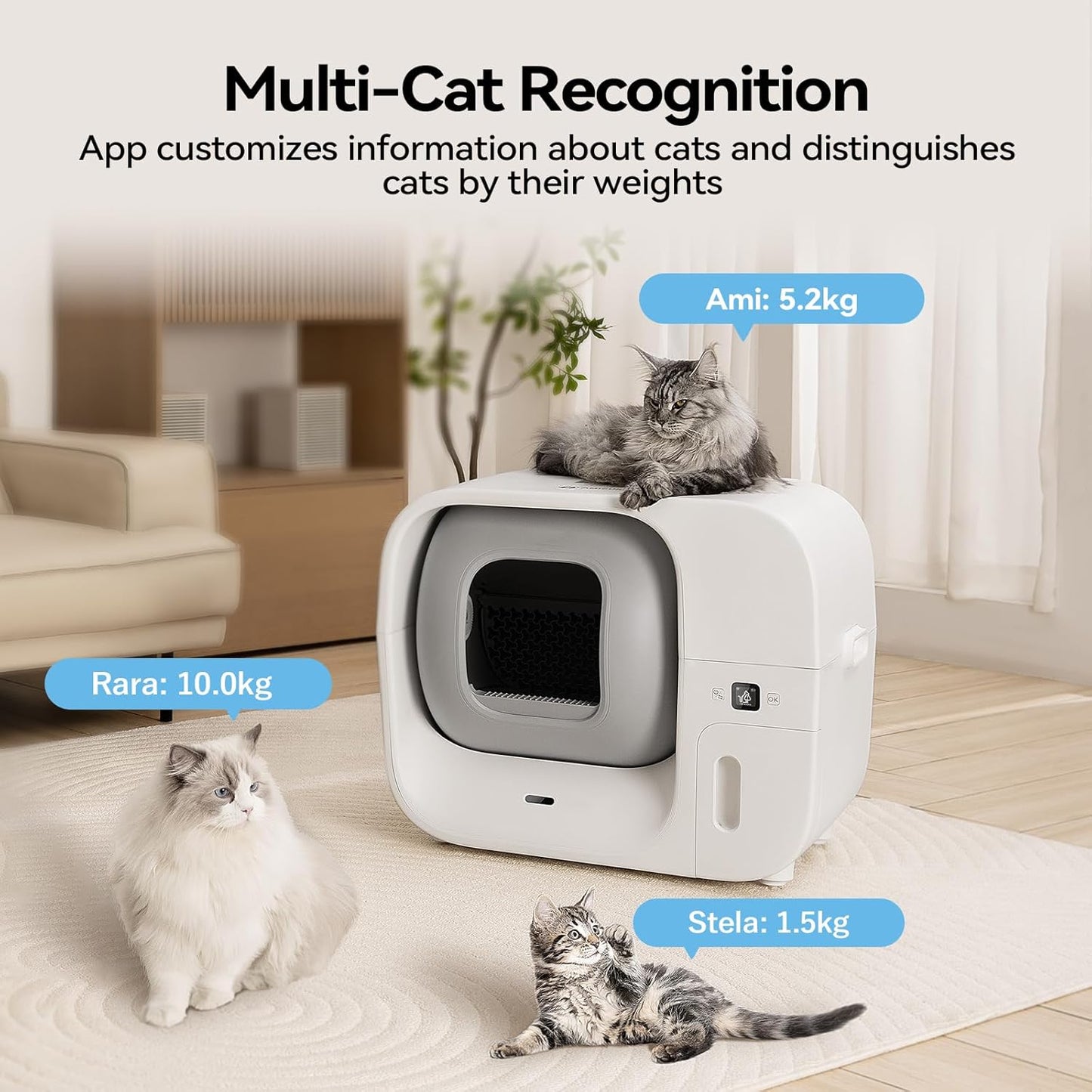 Amicura Automatic Cat Litter Box, Self Cleaning, 360-Degree Detection Smart Anti-Pinch, App Control, Odor-Proof, 65L Extra Large Open-top Cat Litter Box, Ultra Quiet Cat Toilet