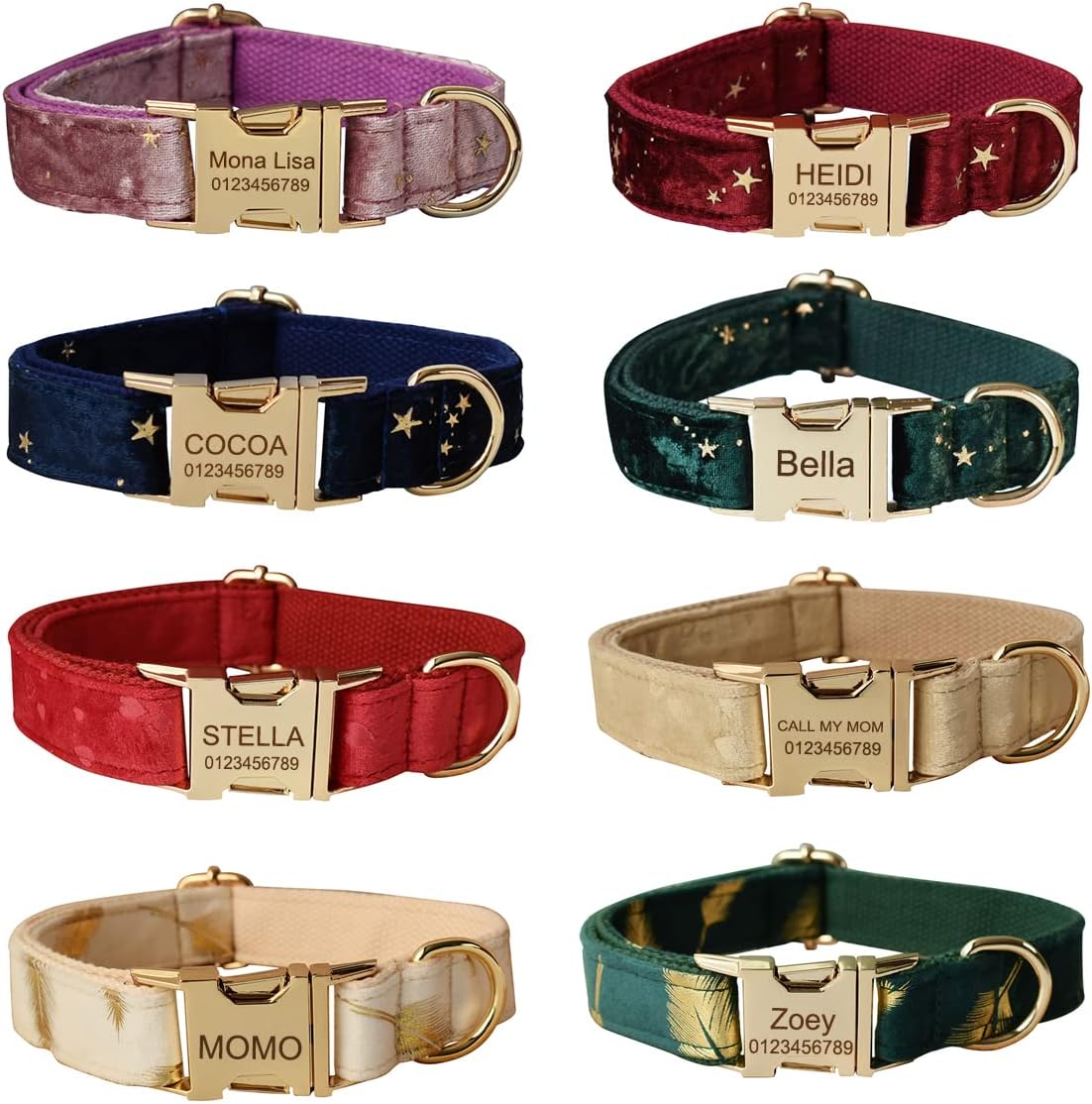 Custom Dog Collar with Metal Buckle - Pet Collars Personalized with Name and Phone Number (Plaid)