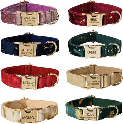 Custom Dog Collar with Metal Buckle - Pet Collars Personalized with Name and Phone Number (Plaid)