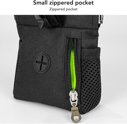 Dog Treat Waist Pouch, Dog Treat Bag Multiple Pockets Dog Treat Carrier Holder with Belt Clip for Puppy Dog Outdoor Walking Training Behavior Aids (Black)