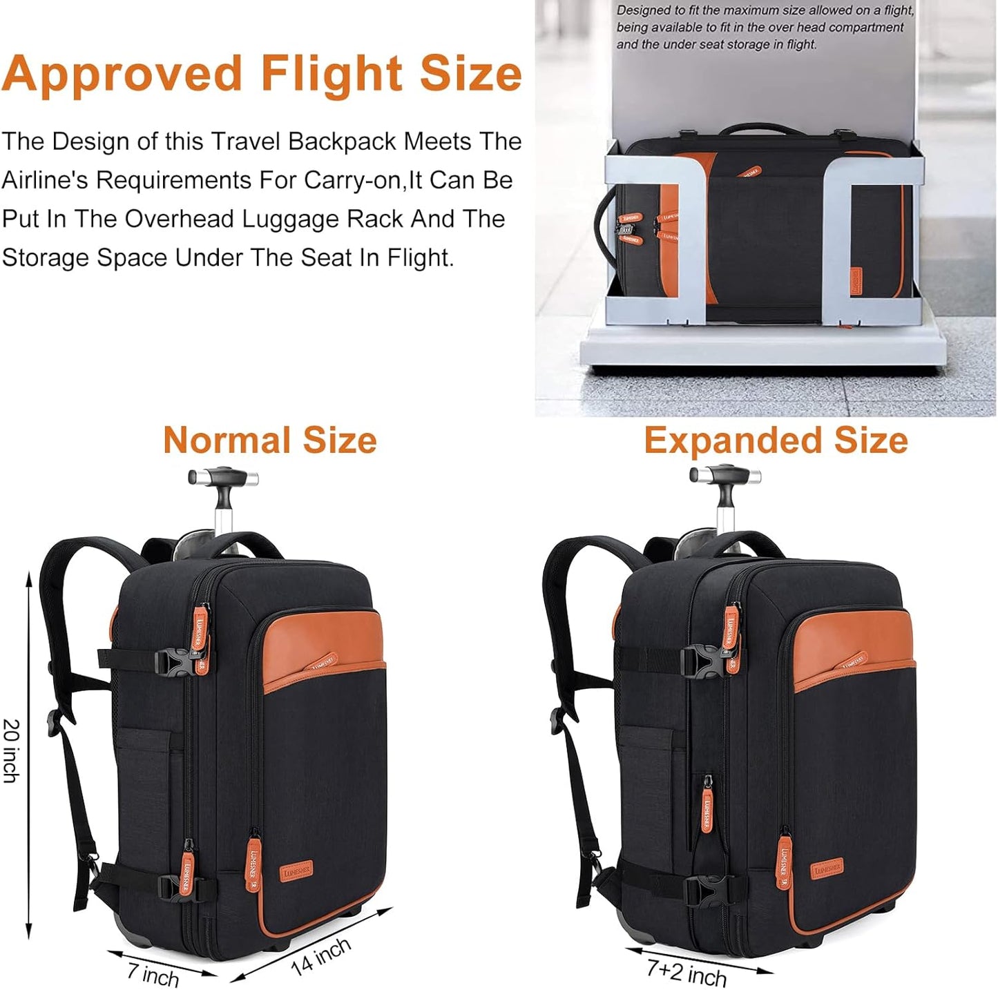 Lumesner Carry on Backpack, Extra Large 40L Flight Approved Travel Backpack for Men & Women