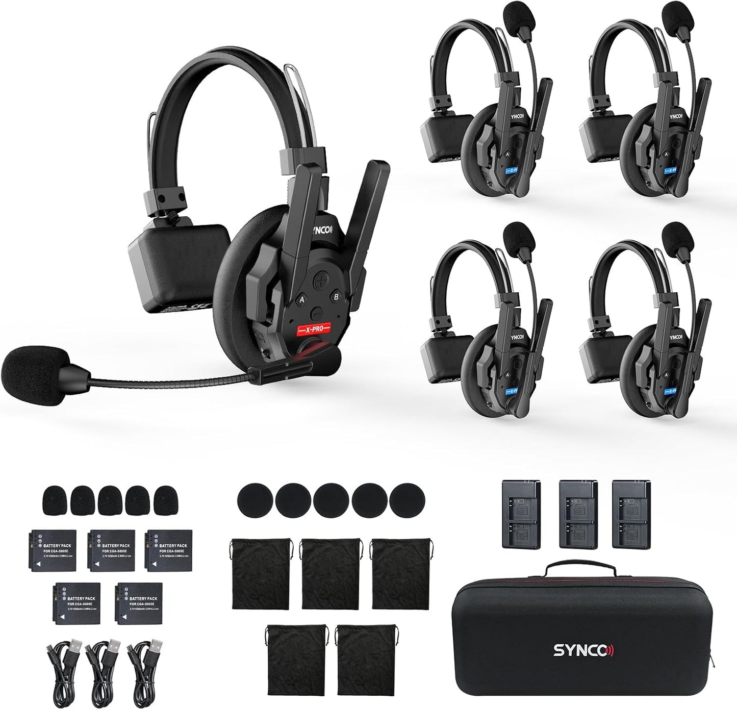 SYNCO XTALK XPRO2 Wireless Intercom Headset System, 2 Person 2.4GHz Wireless Communication Headset Full Duplex 500m/1640ft 24H with Noise Reduction 3.5mm Monitoring for Film Production Teamwork