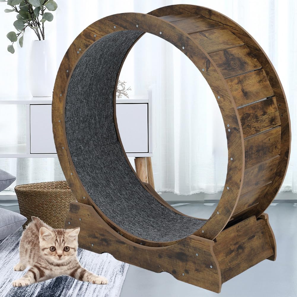 Cat Wheel Exerciser for Indoor Cats Large，Cat Running Wheel, Cat Exercise Wheel, Small Animals Exercise Wheels Cat Treadmill Wheel with Locking Mechanism (Rusty Brown, Brown 35.4"(90cm))