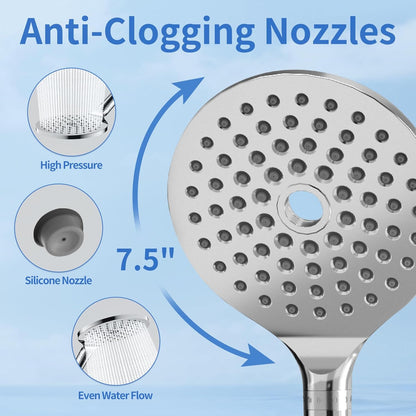JONKEAN 7.5" Big Filtered Double Shower Head for Hard Water, Dual Shower Heads with Handheld Spray Combo, 9 Modes Waterfall Rain Shower Head High Pressure with Long Hose & Adjustable Bar(Matte Black)
