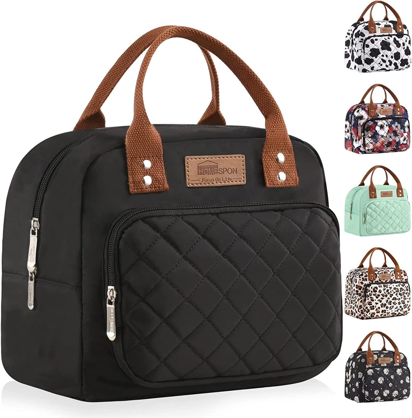 HOMESPON Lunch Bag for Woman Man Adults with Front Pocket Insulated Lunch Tote Lunch Box Container for Work Picnic or Travel(Black)