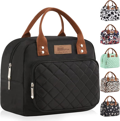 HOMESPON Lunch Bag for Woman Man Adults with Front Pocket Insulated Lunch Tote Lunch Box Container for Work Picnic or Travel(Black)