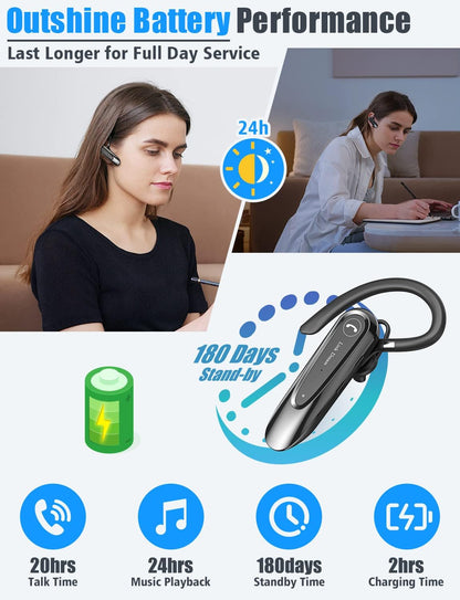 Bluetooth Earpiece Link Dream Wireless CVC8.0 Headset for Cell Phone Dual Mic Noise Canceling Handsfree Phone Earpiece w/Mute 20Hrs Talk Time 180 Days Standby for iPhone Android Home Office Driving