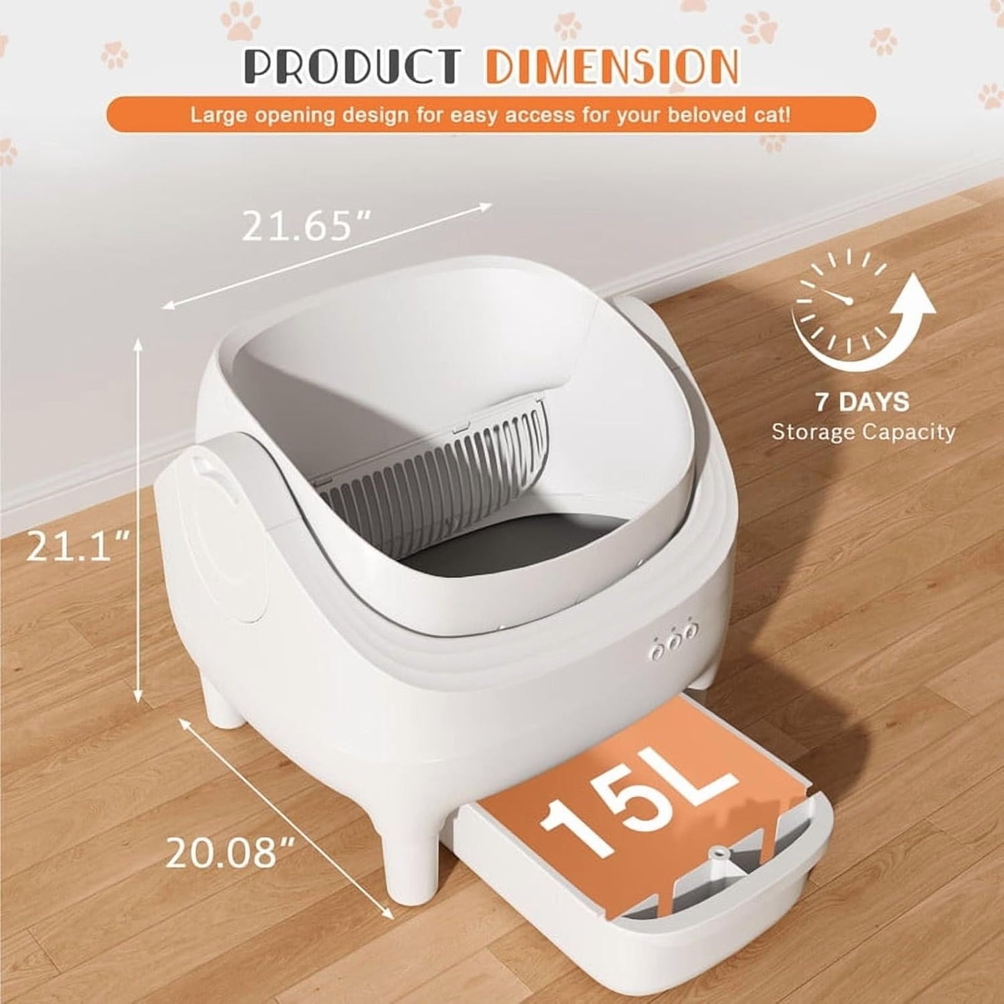 GUNJI Self Cleaning Cat Litter Box, Open-Top Automatic Self-Cleaning Litter Box, Design for Multi-Cat Families, Integrated Safety Protection, Includes Trash Bags (Dark Grey)