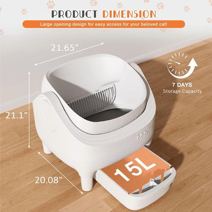 GUNJI Self Cleaning Cat Litter Box, Open-Top Automatic Self-Cleaning Litter Box, Design for Multi-Cat Families, Integrated Safety Protection, Includes Trash Bags (Dark Grey)