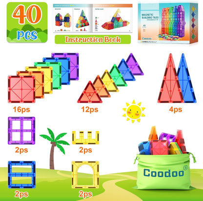 Magnetic Tiles Kids Toys STEM Magnetic Blocks Building Magnet Toy 40PCS