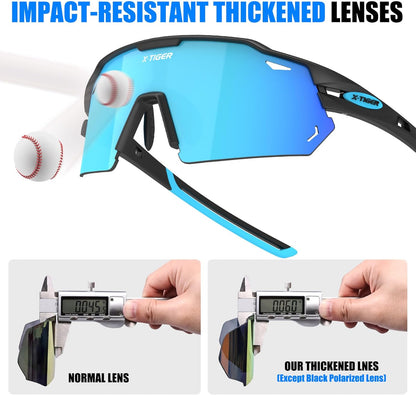 X-TIGER Polarized Cycling Glasses with 5 Interchangeable Lenses,MTB Biking Baseball Running Sports Sunglasses for Men Women