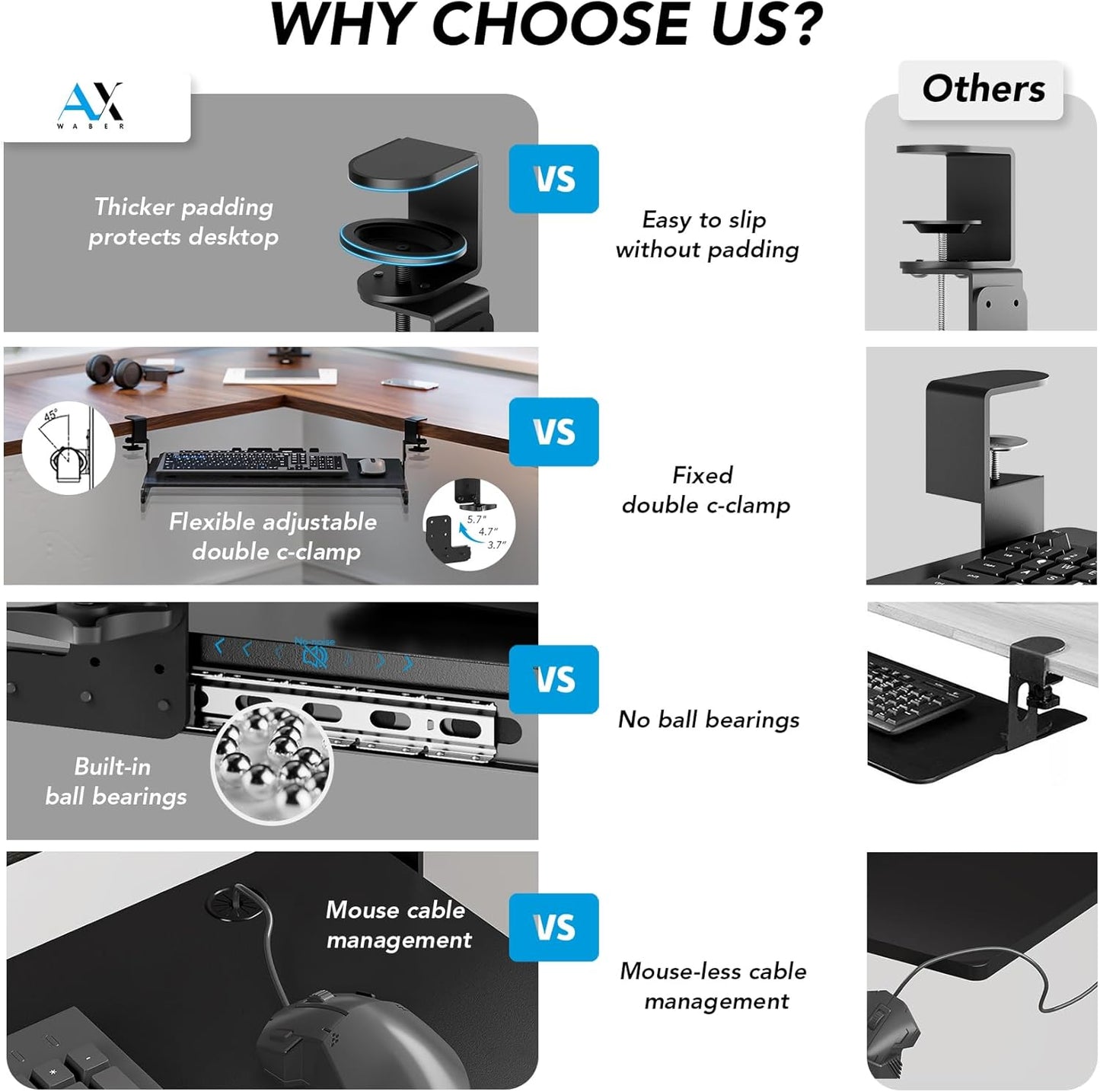 Keyboard Tray Under Desk Pull Out with Extra Sturdy C Clamp Mount System, 27 (33 Including Clamps) x 11 Inch Slide-Out Platform Computer Drawer for Typing